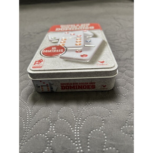 28 Double Six Color Dot Dominoes in Metal Tin Classic Games Cardinal Games Home - Picture 9 of 10